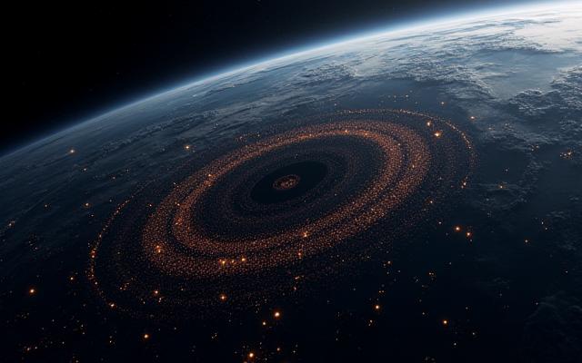 Représentation de débris spatiaux en orbite autour de la Terre